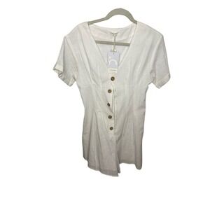 Commense White Button Down‎ V Neck Short Sleeve Romper